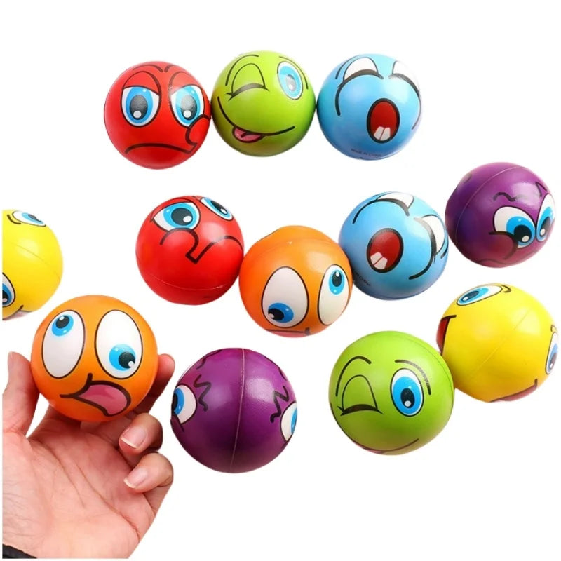 12Pcs Stress Relief Expression Soft Balls Toy Fun Sponge Stress Ball Squeeze Smiley Face Grimace PU Foam For Sports Toy Ball Beauty World Shop