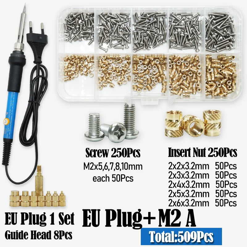 Heat Set Thread Brass Insert Nut and Bolt M2 M3 M4 Soldering Iron Tip Copper Insertion Nut Machine Screw Kit Inserts 3d Printer Beauty World Shop