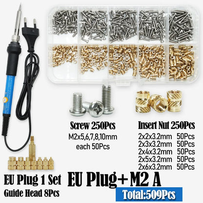 Heat Set Thread Brass Insert Nut and Bolt M2 M3 M4 Soldering Iron Tip Copper Insertion Nut Machine Screw Kit Inserts 3d Printer Beauty World Shop