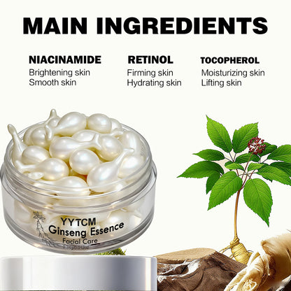 Ginseng Essence Capsules, Moisturizing and Firming Essence Serum, Contains Squalane, Niacinamide, Vitamin E, Retinol, Deep Hydration (0.34Gx30 Capsules)/Bottle-1 Bottle Beauty World Shop