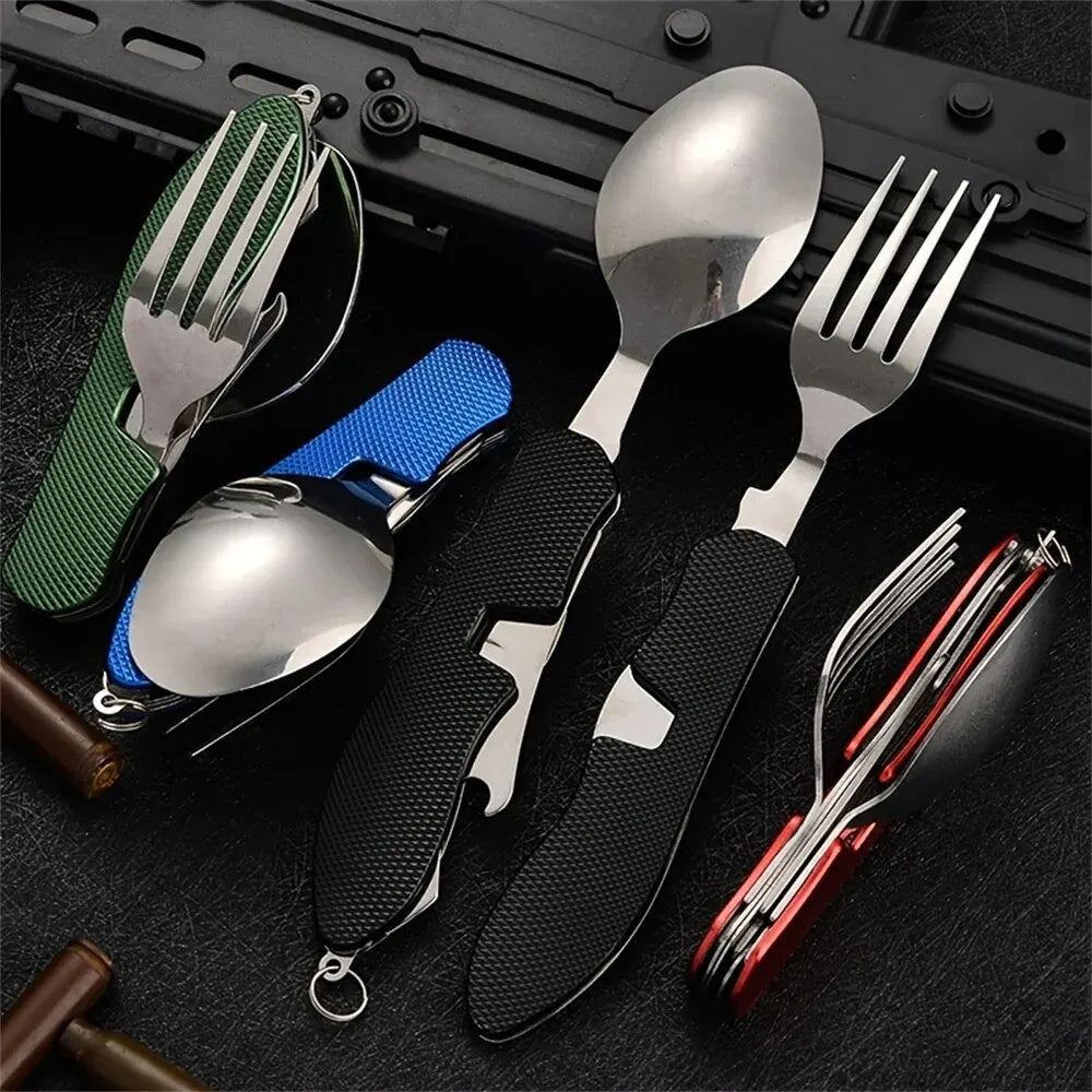 Foldable Camping Utensil Set - Multi-Functional Knife, Fork, Spoon Combo For Outdoor Activities And Sports Camping Picnic Travel Beauty World Shop
