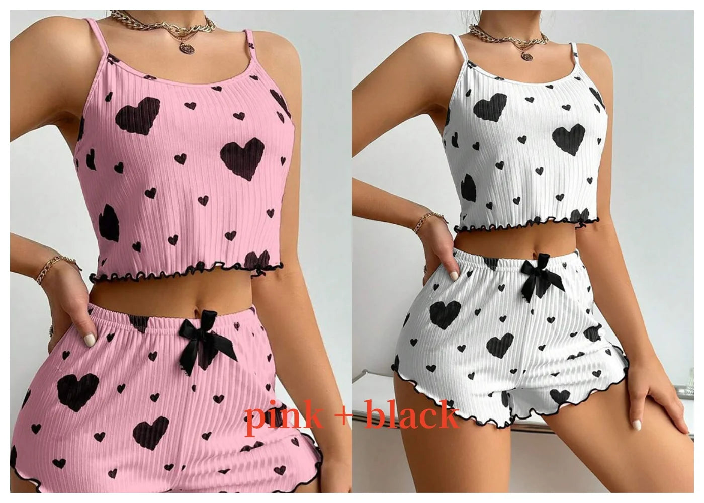 Women's Pajamas Set Sleepwear 2 PCS Short Tank Tops And Shorts S M L White Ventilate Soft Casual Love Printing Beauty World Shop