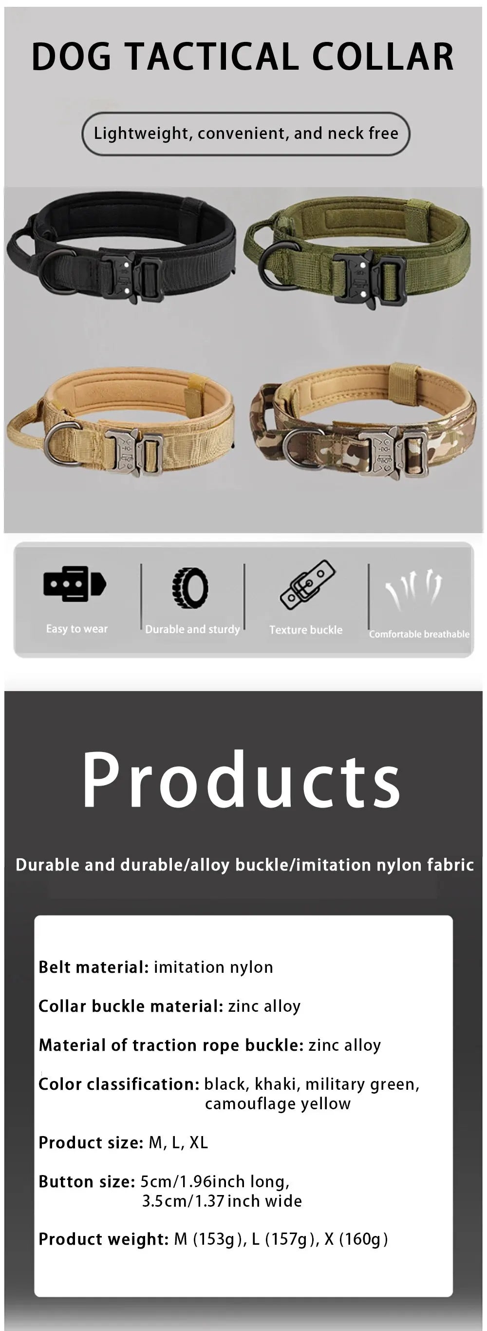 Pet Products Outdoor Tactical Dog Collar Metal Buckle Breathability Nylon Collar Medium and Large Dog Training Neck Collar Dog Beauty World Shop