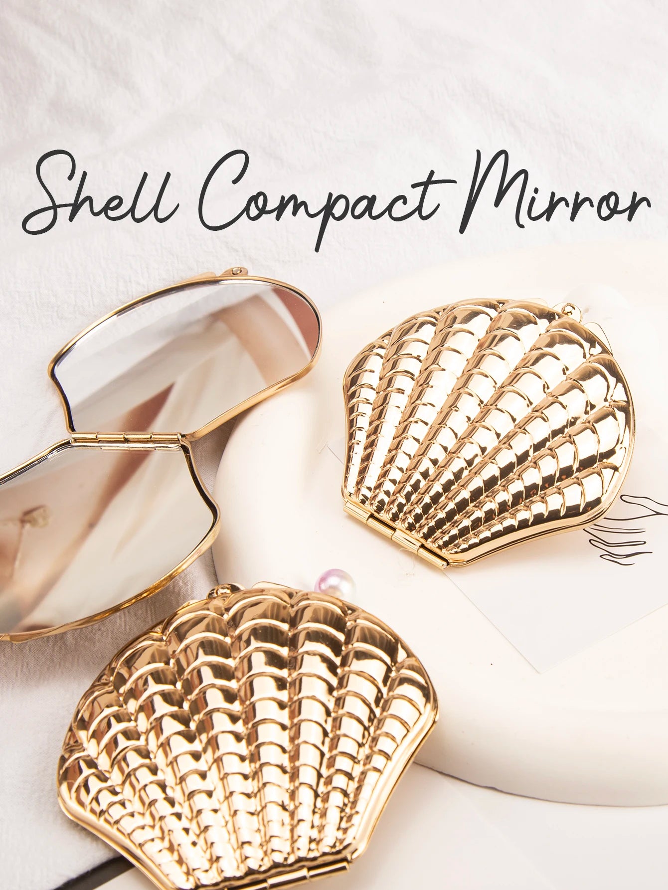 1PC Golden Shell Double Sided Makeup Mirror Exquisite Portable For Girlfriend Mum Wife Teacher Sister Auntie Birthday Party Holi Beauty World Shop