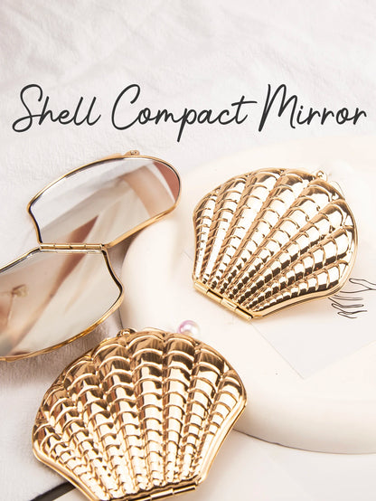 1PC Golden Shell Double Sided Makeup Mirror Exquisite Portable For Girlfriend Mum Wife Teacher Sister Auntie Birthday Party Holi Beauty World Shop