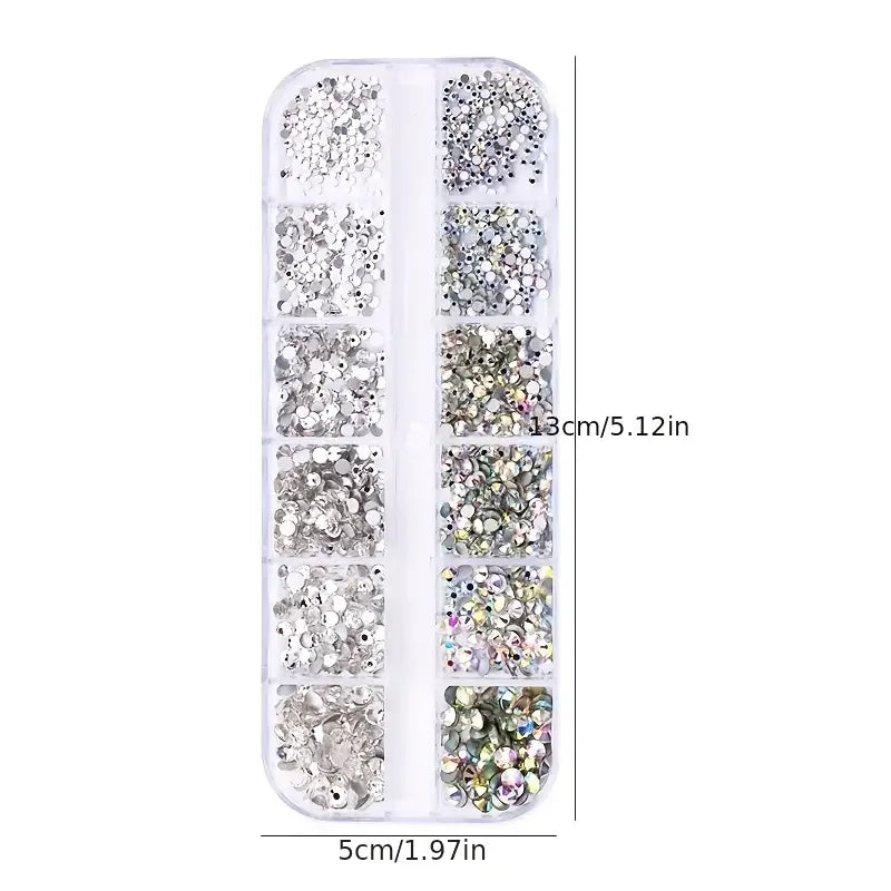 Boxed 3D Flat Back Nail Rhinestones Nail Gems Glass AB & Clear Crystal Rhinestones Kit Nail Art Charms DIY Manicure Accessories Beauty World Shop