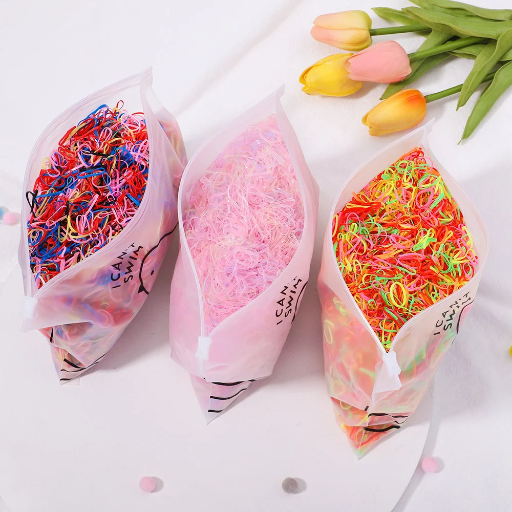 500/1000/2000pcs Girls Colourful Disposable Rubber Band Hair Ties Headband Children Ponytail Holder Bands Kids Hair Accessories Beauty World Shop