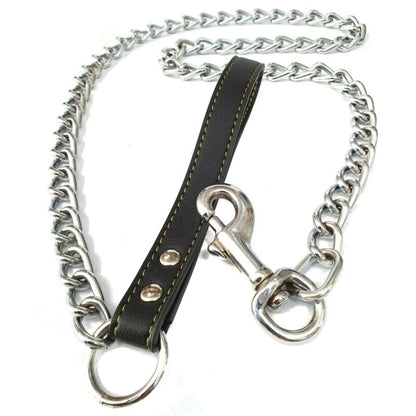 Metal Chain Dog Lead With Leather Style Handle Strong Control Leash Iron Dog Pets Supplies Collars Harnesses Beauty World Shop