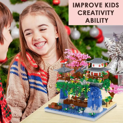 MOC Peach Blossom Pool Cherry Tree House Building Block Chinese Architecture DIY Bricks Cherry Blossom Toy for Kids Adult Gift Beauty World Shop