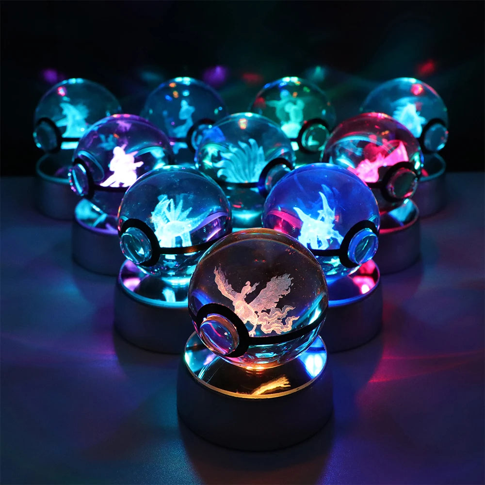 Pokemon Crystal Ball Pikachu Gengar Eevee Mewtwo Lacario Anime Game Pokeball Led Night Light Base Kids Birthday Gift Home Decor Beauty World Shop