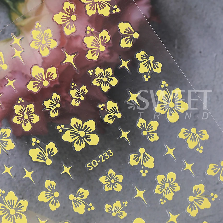 4pcs/set Hibiscus Flowers Nail Sticker Y2K Star Adhesive Nail Art Supplies Decal for Women Nail Supplies DIY Manicure Decoration Beauty World Shop