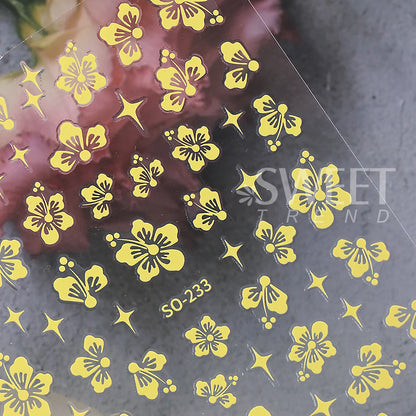 4pcs/set Hibiscus Flowers Nail Sticker Y2K Star Adhesive Nail Art Supplies Decal for Women Nail Supplies DIY Manicure Decoration Beauty World Shop