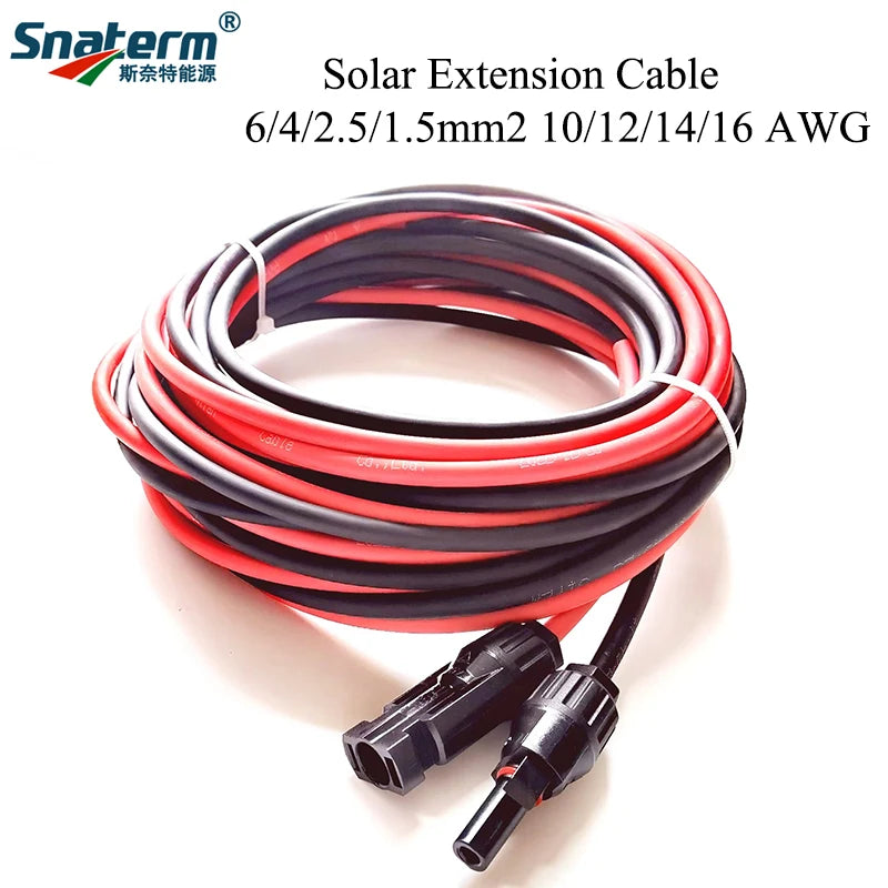 1 Pair Solar Panel Extension Cable Copper Wire Black and Red with solar Connector Solar PV Cable 6/4/2.5 mm2 10/12/14 AWG Beauty World Shop
