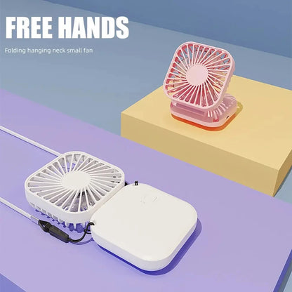 Mini Hanging Neck Fans Portable Folding USB Fans Mute Power Bank Portable Handheld Desktop Multi Function