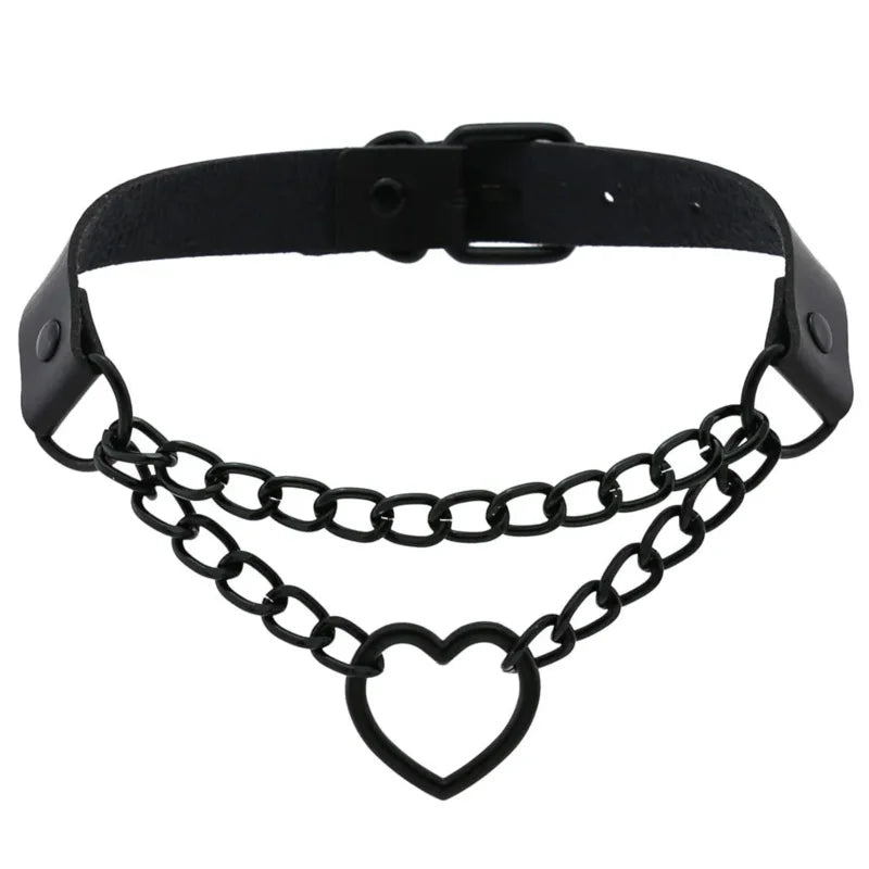 Vintage Black chain jazz dance necklace punk rock choker PU leather goth rivets collar party club Gothic jewelry Harajuku Beauty World Shop
