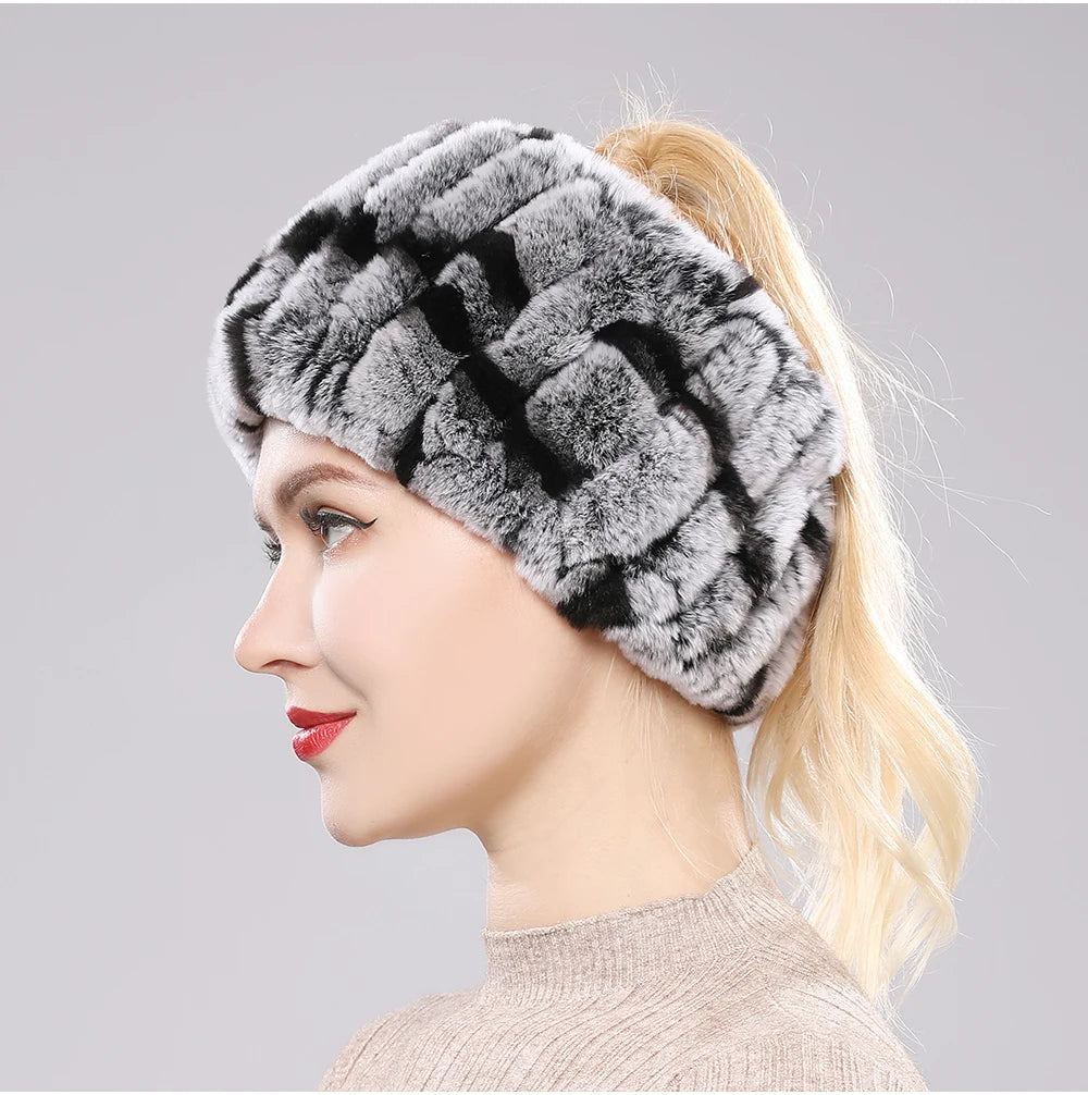 Women Handmade Stretch 100% Real Rabbit Fur Scarf Knit Genuine Rex Rabbit Fur Headbands Girls Natural Rabbit Fur Ring Scarves Beauty World Shop
