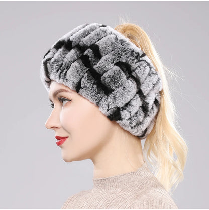 Women Handmade Stretch 100% Real Rabbit Fur Scarf Knit Genuine Rex Rabbit Fur Headbands Girls Natural Rabbit Fur Ring Scarves Beauty World Shop