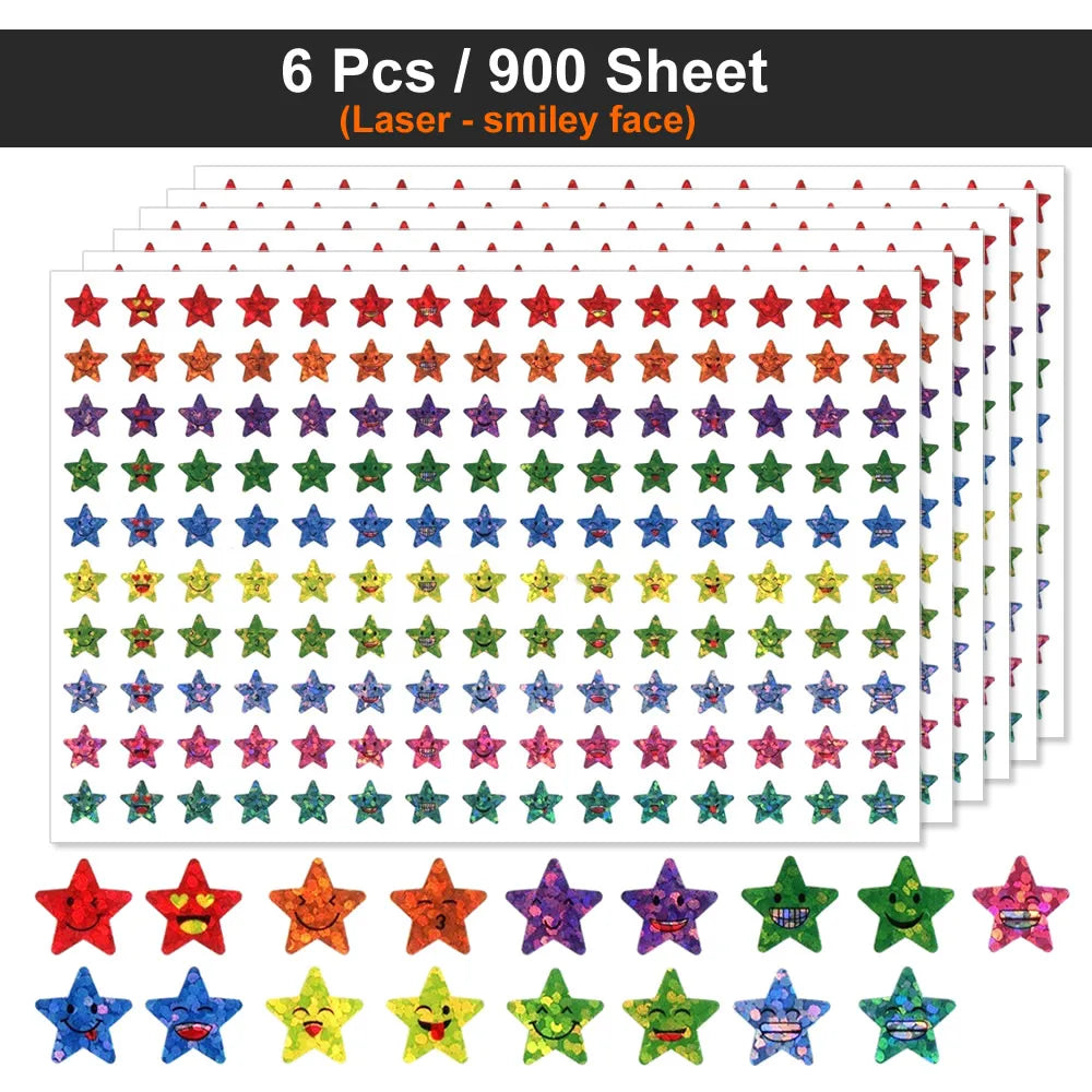 450-3000 Sheet Happy Face Stars Reward Sign Stickers Pack DIY Skateboard Suitcase Stationery Decals Decor Phone Laptop Gift Toys Beauty World Shop