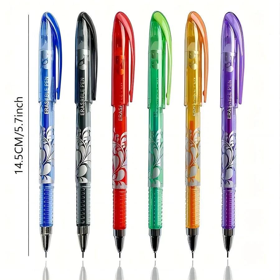 36pcs/set 6 Colors Neutral Erasable Pen,Blue/black/red/green/orange/purple Ink Writing Gel Pens Washable HandleSchool Stationery Beauty World Shop