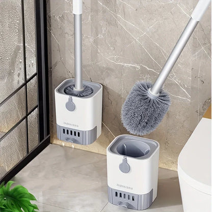 Toilet Brush Set With Holder, Wall Mounted Long Handle Toilet Brush Flexible Toilet Brush Bathroom Brush Cleaning Tools Beauty World Shop