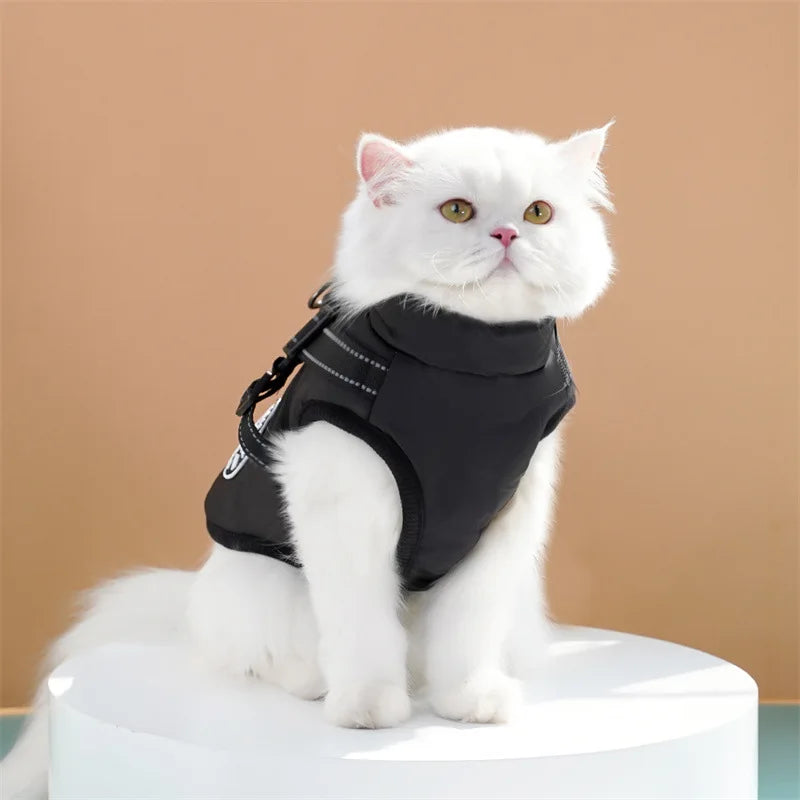 Thick and Warm Waterproof Pet Clothes Dog and Cat Cotton Coats Winter Chest and Back Cat Cotton Vests Dog Supplies