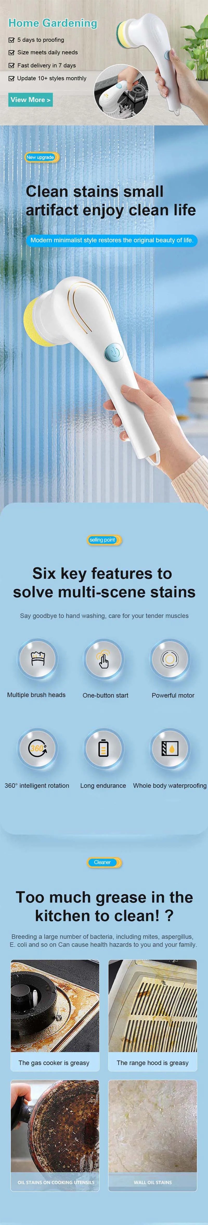 Usb Rechargeable Kitchen Dishwashing Brush Sink Cleaner Bathroom Bathtub Clean Brush Spin Scrubber Electric Cleaning Brush Beauty World Shop