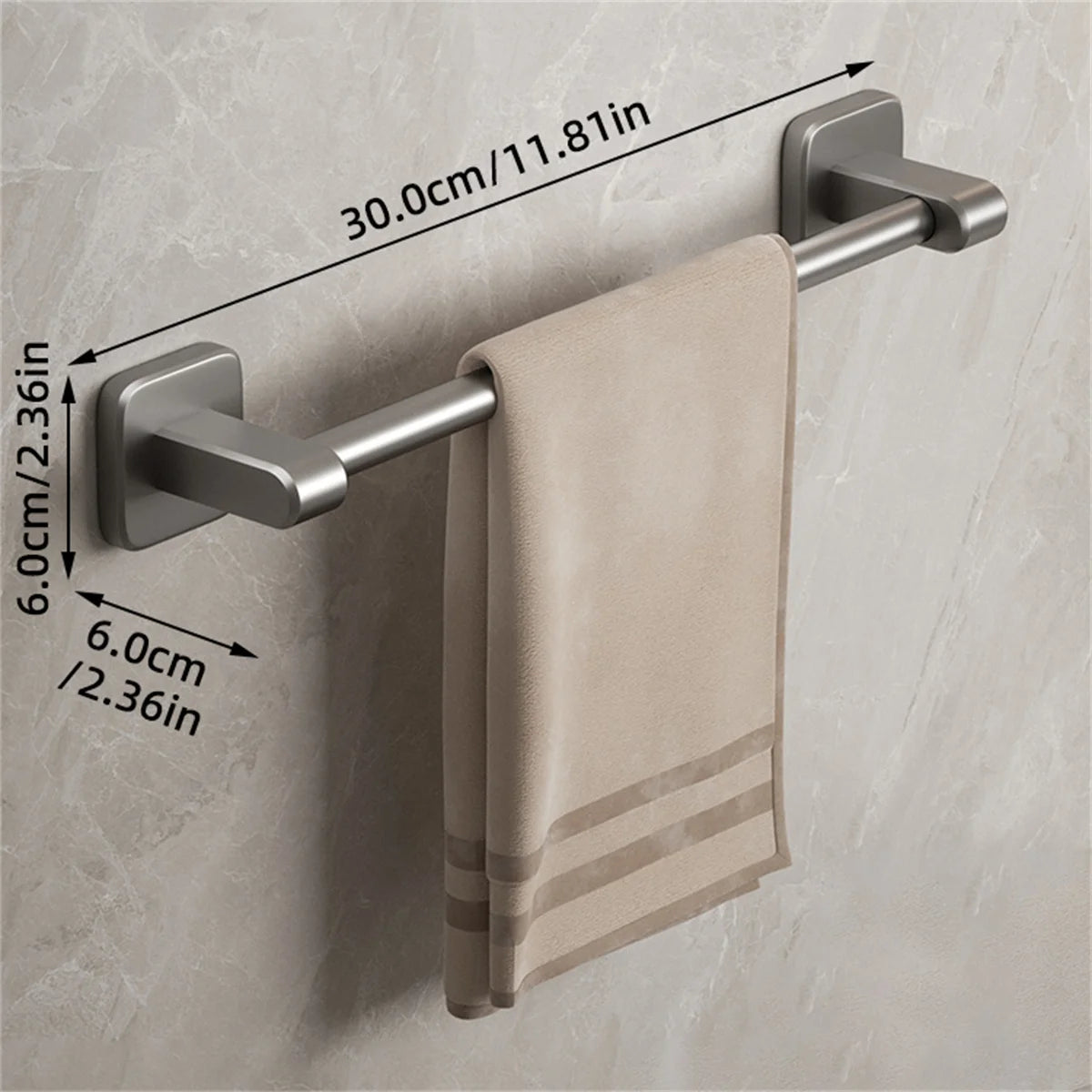 Bathroom Towel Holder White Without Drilling Bathroom Gray Towel Rack Towel Bar Self-Adhesive Bathroom Towel Rack Towel Rail Beauty World Shop