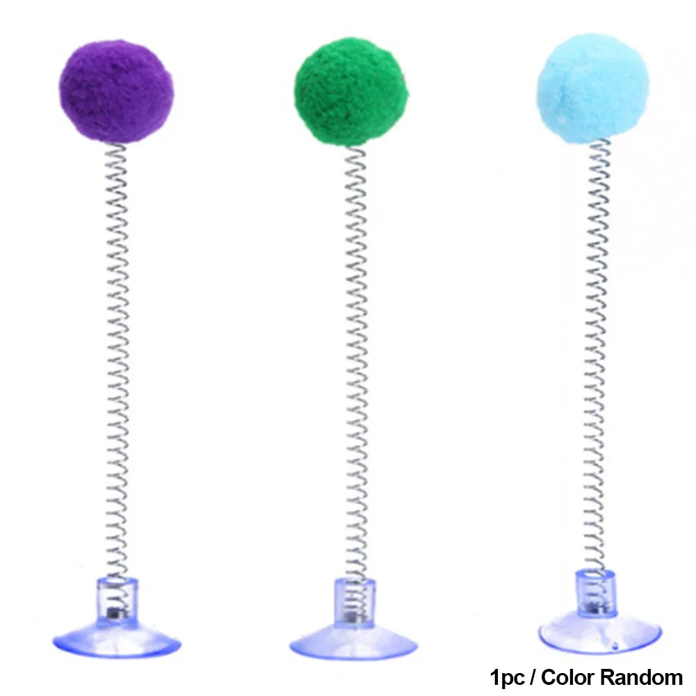 1pc Fur Ball Spring Cat Toy Suction Cup Multicolored Teaser Wand Pet Interactive Toys Cat Scratcher Toys Supplies Random Color Beauty World Shop