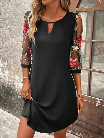 Luxury Dress Women's Perspective Mid Sleeve Printed Round Neck Mini Skirt Summer New Year Party Dress Beauty World Shop