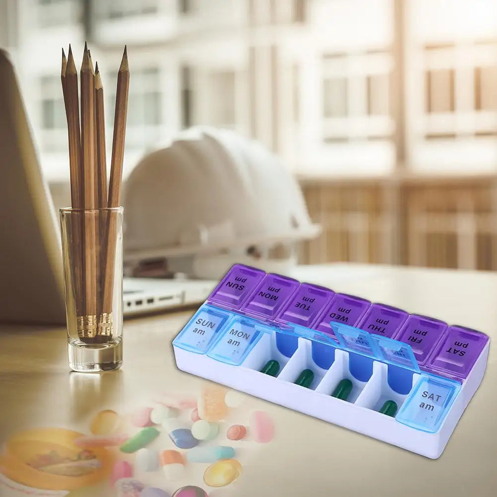JUSTLANG Weekly 14 Grids 7 Days Pill Box Portable Travel  Cases Organizer Pill Container Storage Tablets Vitamin Medicine Beauty World Shop