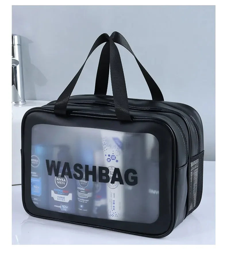 Dry-wet separation double transparent PU makeup bag portable washing bag cosmetic storage bag travel fitness swimming essentials Beauty World Shop
