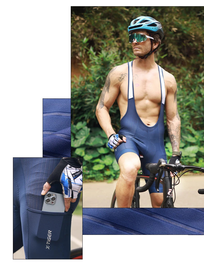 X-TIGER Men's Cycling Shorts Long Distance Riding Bib Shorts Pro Men's Cycling Shorts High Density Foam Cushion 5 CM Leg Gripper Beauty World Shop