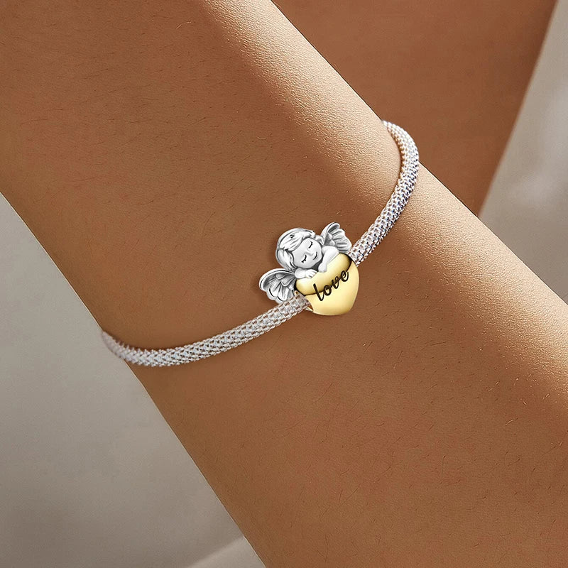 Shecharms 925 Sterling Silver Love Heart Firefly Golden Series Charms Fit DIY Making Bracelet Necklace High Quality Fine Jewelry Beauty World Shop