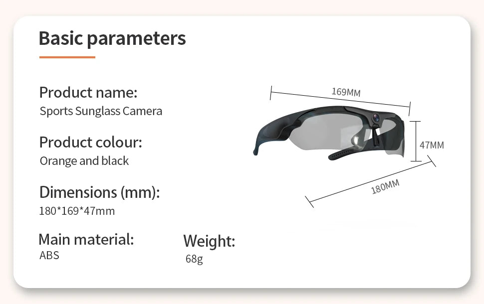 Wearable HD 1080P Camera Outdoor Cycling Glasses Polarized Lens Smart Camcorder Security Protection Video Record Smart Camera