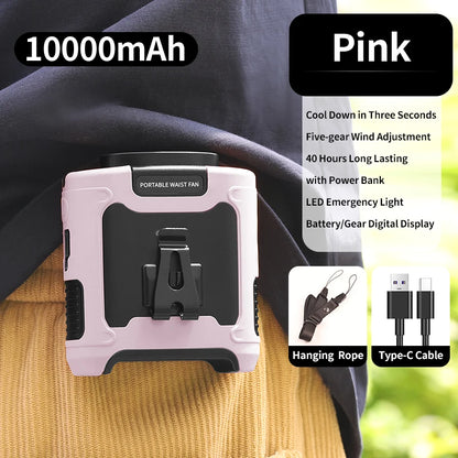 Portable Waist Fan Hanging Neck Fan 5 Speed Strong Wind with LED Lighting for Sports Courier Outdoor Working 10000/20000mAh Beauty World Shop