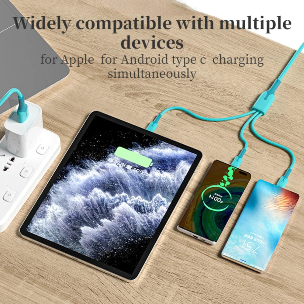 3 In 1 Mobile Phone 5A Super Fast Charging Type-C Usb Charging Cable for IPhone, Xiaomi, Android, Huawei Vivo Charging Cable Beauty World Shop