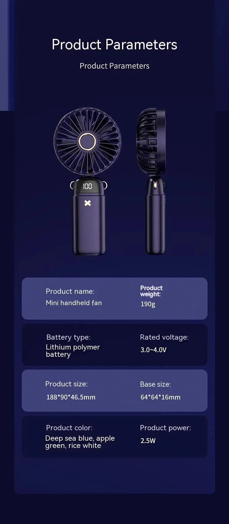 6000mAh Mini Handheld Fan 5 Speeds USB Charging Hanging Neck Fan LED Digital Display For Outdoor Sport Student Office Desk Fan