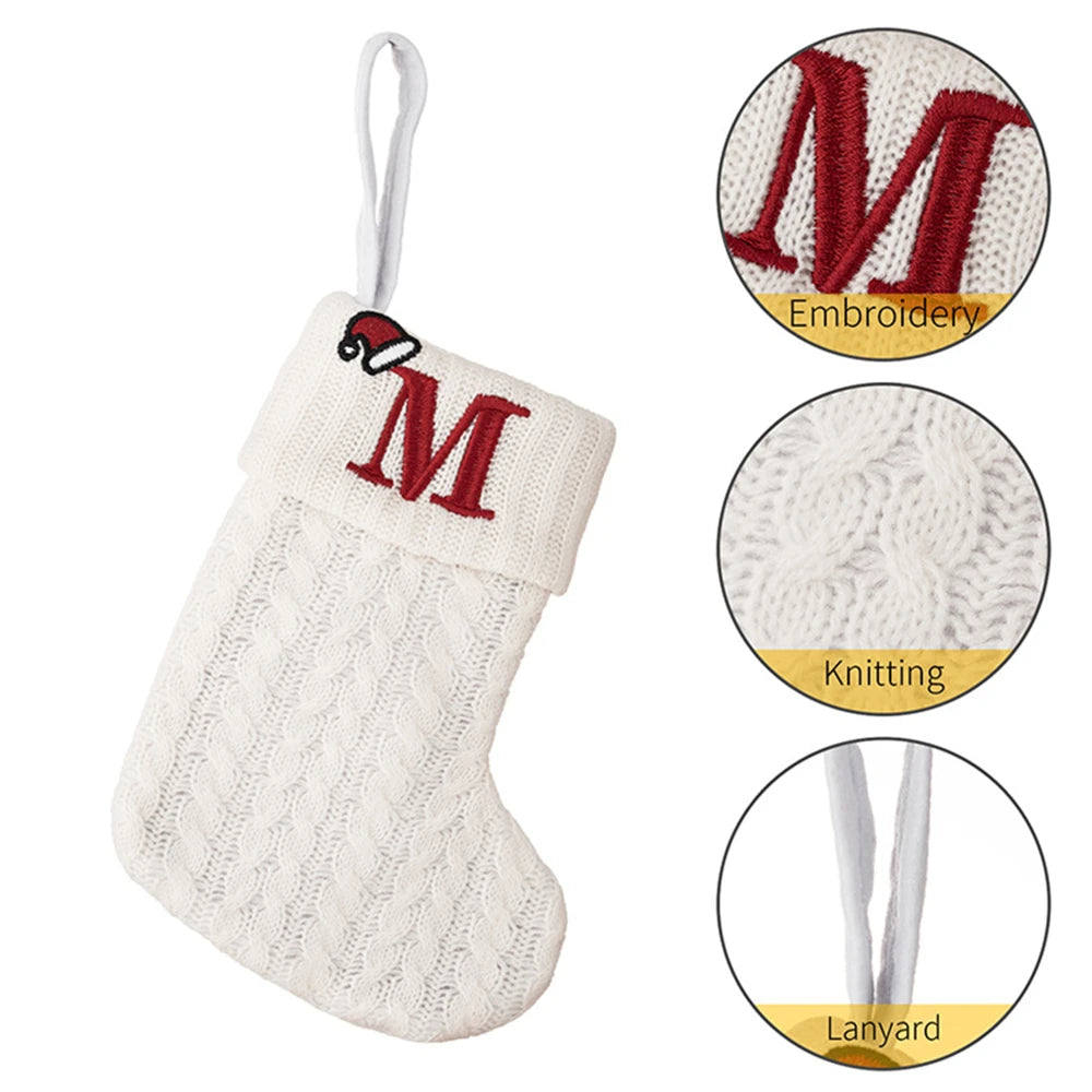 1PC A-Z Letter Hanging Christmas Stockings Knitted Socks  Christmas Tree Hanging for Family Party Decoration Beauty World Shop