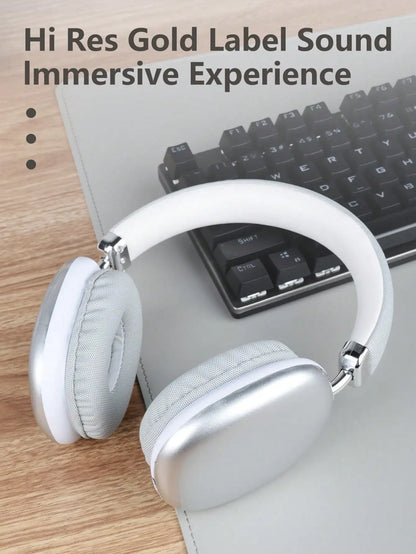 Bluetooth Headphones Over Ear Wireless Headset HiFi Music Gaming Comfortable Mic for iPhone Android PC Silver Beauty World Shop