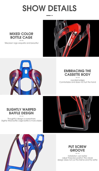 WEST BIKING Bicycle Water Bottle Cage Colorful Gradient Cycling Bottle Holder Ultralight MTB Road Bike Water Bottle Bracket Beauty World Shop