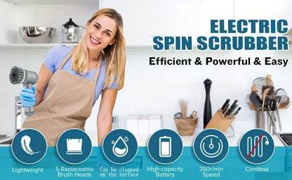 Electric Spin Scrubber, Bathroom Cordless Cleaning Brush Power Scrubber with 5 Replaceable Brush Heads, Electric Cleaning Brush Beauty World Shop