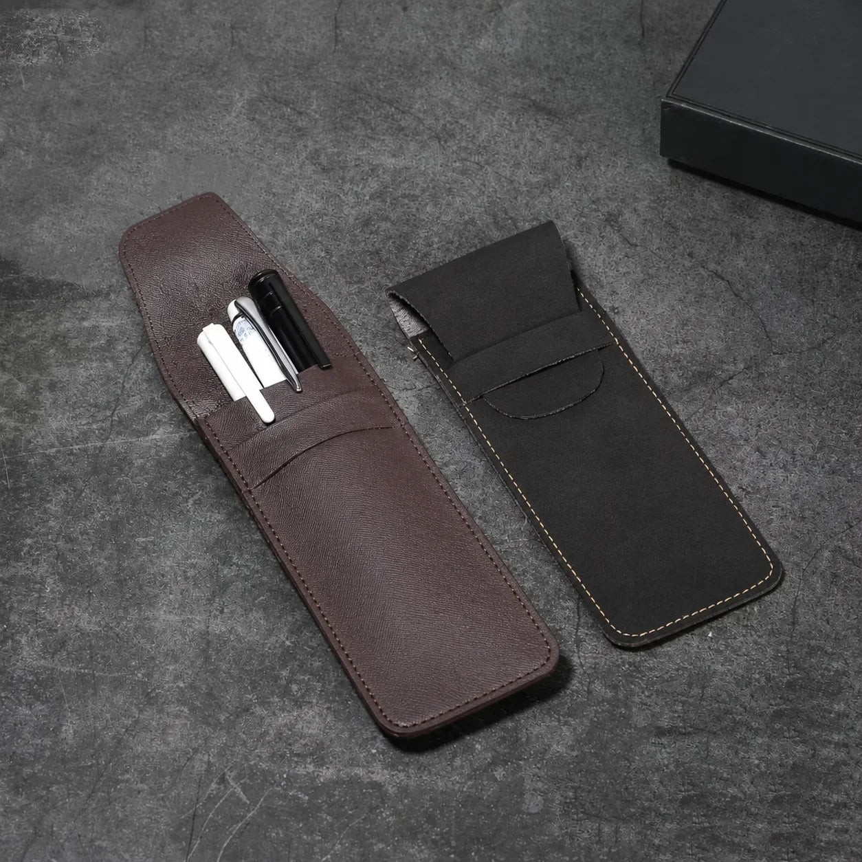 Vintage Frosted PU Leather Flap Pen Case High-end Fountain Pen Protective Sleeve Large Capacity Double Set of Pen Case Beauty World Shop