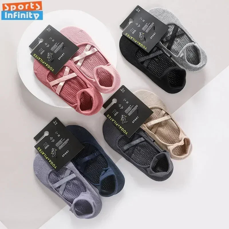 2 Pairs Cotton Breathable Sweat-absorbent Yoga Socks Silicone Anti-slip Floor Socks Women Pilates Ballet Fitness Sports Sock Set Beauty World Shop
