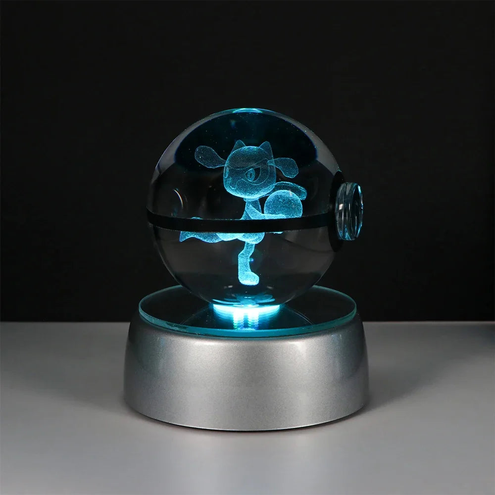 Pokemon Crystal Ball Pikachu Gengar Eevee Mewtwo Lacario Anime Game Pokeball Led Night Light Base Kids Birthday Gift Home Decor Beauty World Shop