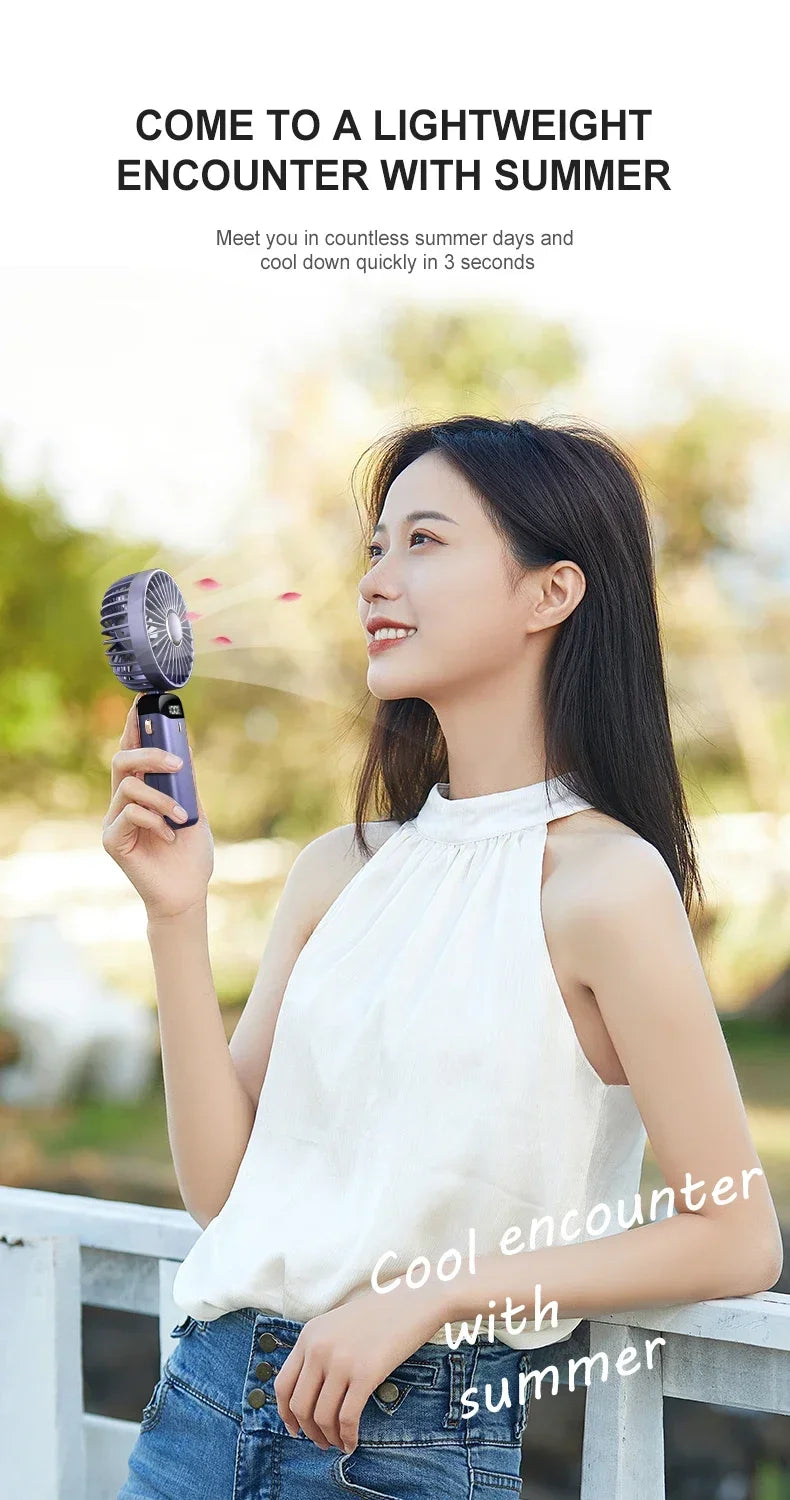 Handheld Mini Fan Foldable Portable Neck Hanging Fans 5 Speed USB Rechargeable Fan with Phone Stand and Display Screen 1800mAh Beauty World Shop