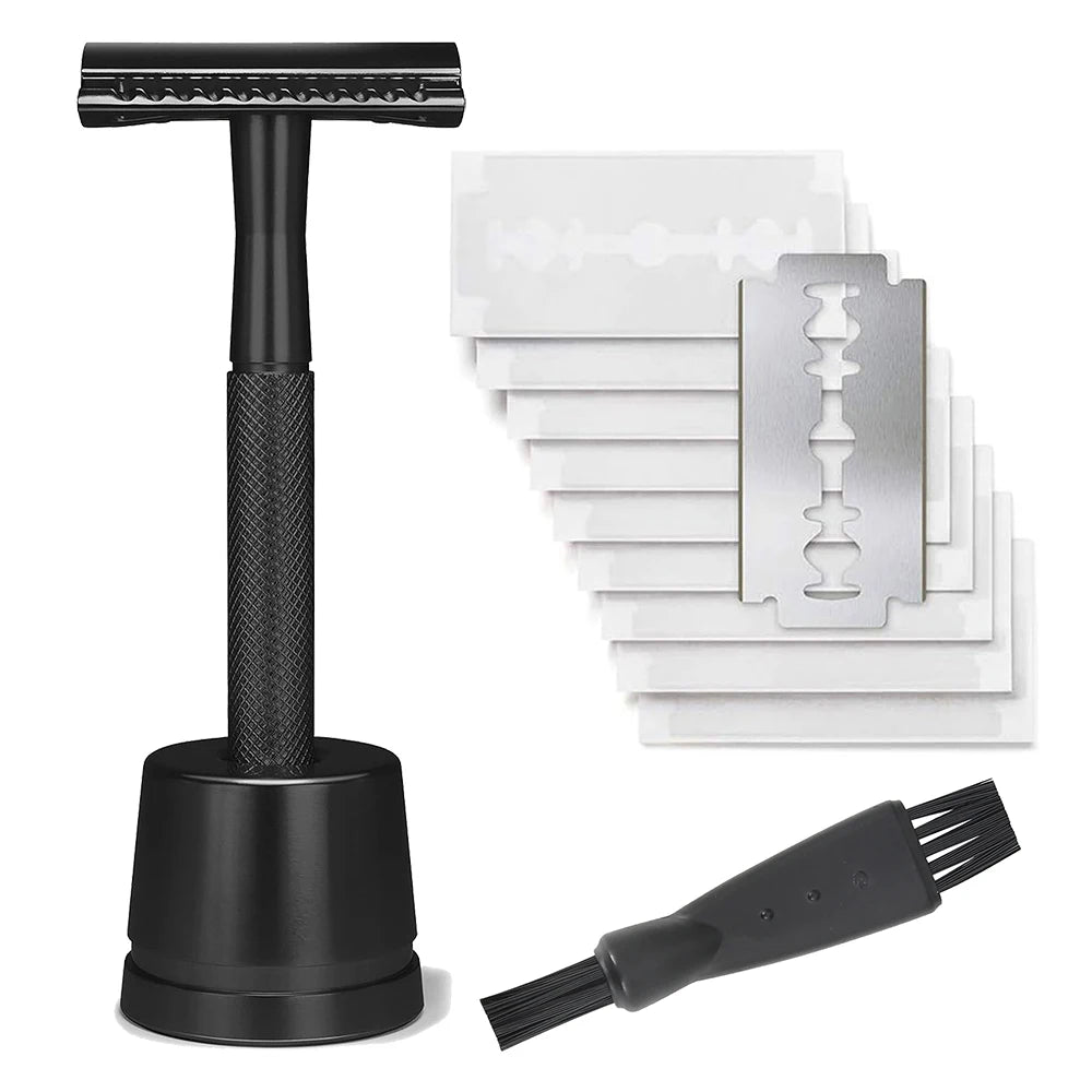 Safety Razor with Brass Weighted Handle and 5 Double Edge Safety Blade Refills,Single Blade Razor for Men, Designed for Coarse Beauty World Shop