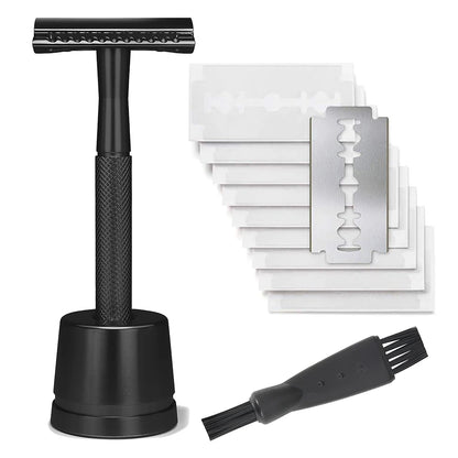 Safety Razor with Brass Weighted Handle and 5 Double Edge Safety Blade Refills,Single Blade Razor for Men, Designed for Coarse Beauty World Shop
