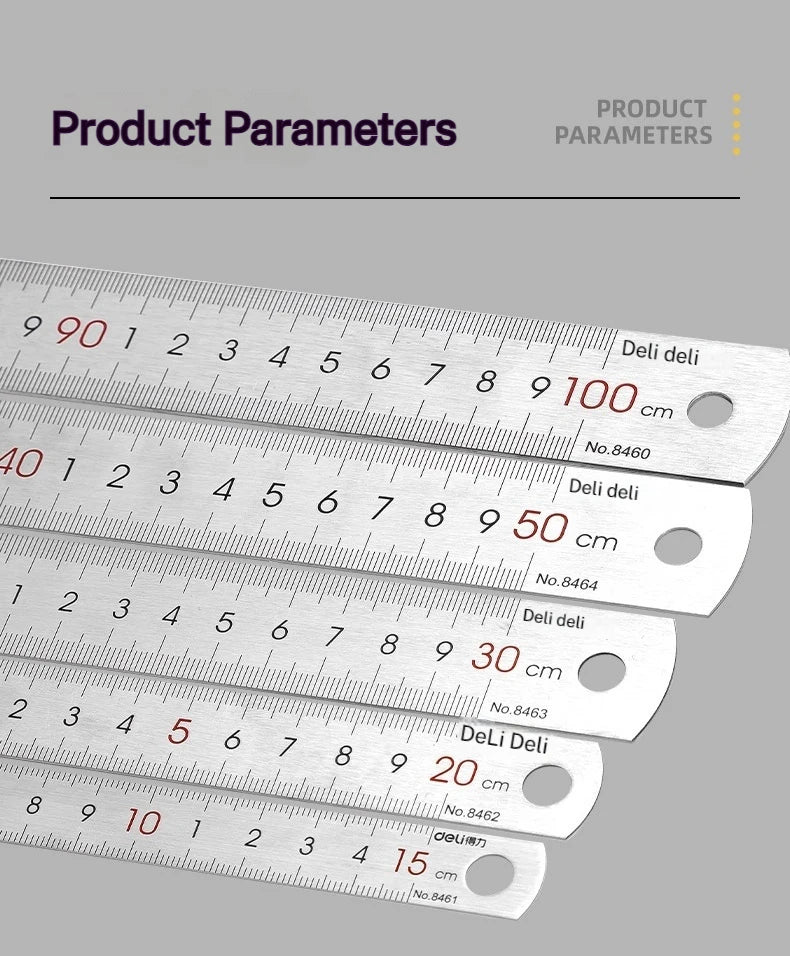 Deli Stainless Steel Ruler for Students And Woodworkers Straight Edge Measuring Tool for Drawing And Drafting 15/20/30/50cm Beauty World Shop