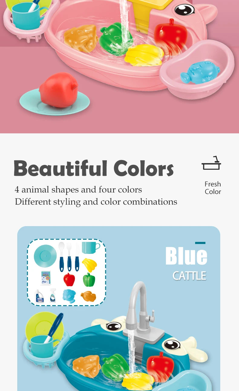 Dishwasher Toys, Kitchen Sink Electric Playing with Running Water  Automatic Water Cycle System Simulated kitchen accessories Beauty World Shop