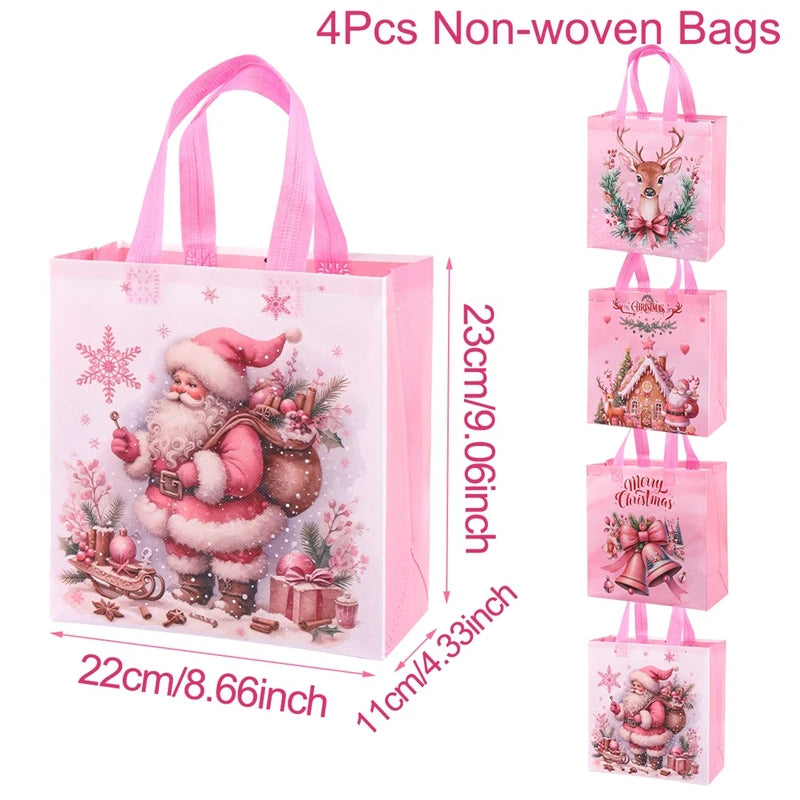 4pcs Christmas Gift Bags Santa Claus Snowman Non-Woven Christmas Tote Bag with Handles Christmas Decorations For Home 2025 Gifts Beauty World Shop